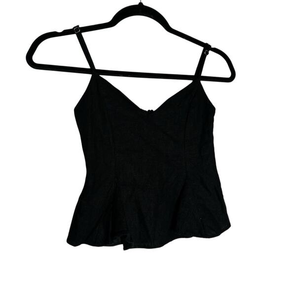 Zara Black Linen Blend Cropped Smocked Tank Top Shirt Size XS - Picture 1 of 5
